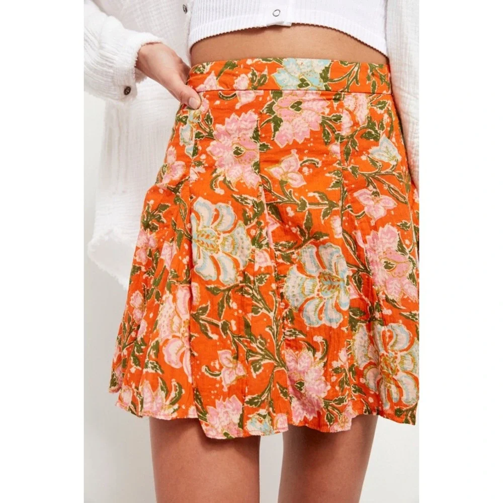 Free People End Of The Island‎ Godet Floral Print Pleated Mini Skirt Size 2